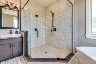 Contemporary Shower with Black Framed Glass